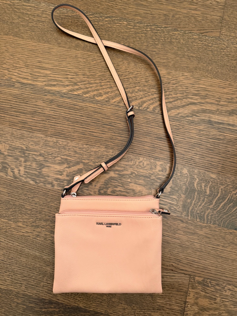 Karl Lagerfeld Peach Leather Crossbody Bag with Adjustable Strap